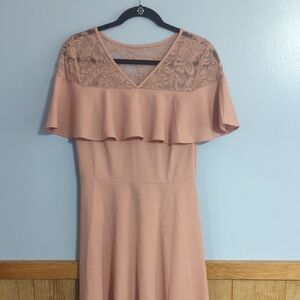 Elegant Lace Overlay Pink Dress Medium